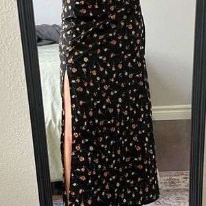 Floral Black Maxi Dress with Slit
